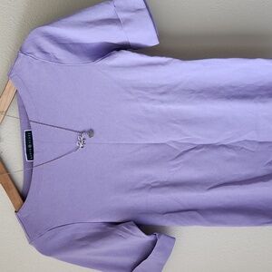 Karen Scott lavender short sleeve tee Sz XS + Bird & Leaf silvertone necklace